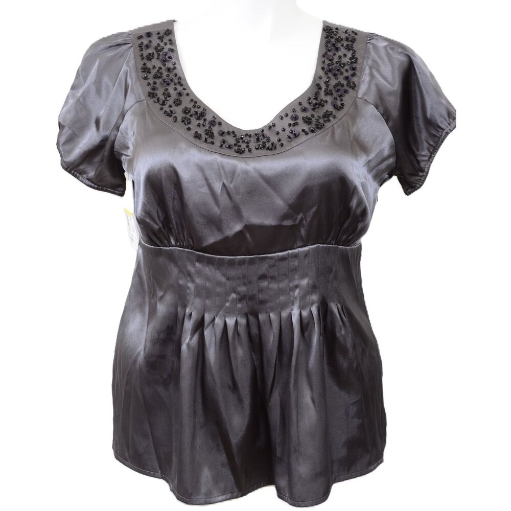 Chadwick's Plus Size 16 Satin Beaded Babydoll Coquette Shiny Blouse Cap Sleeve